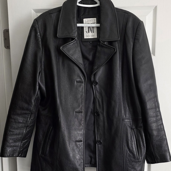 Jones New York Jackets & Blazers - Jones New York Black Leather Button-Front Coat